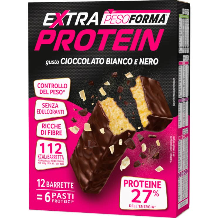 Pesoforma Extra Protein Barritas Chocolate Blanco y Negro 12 uds