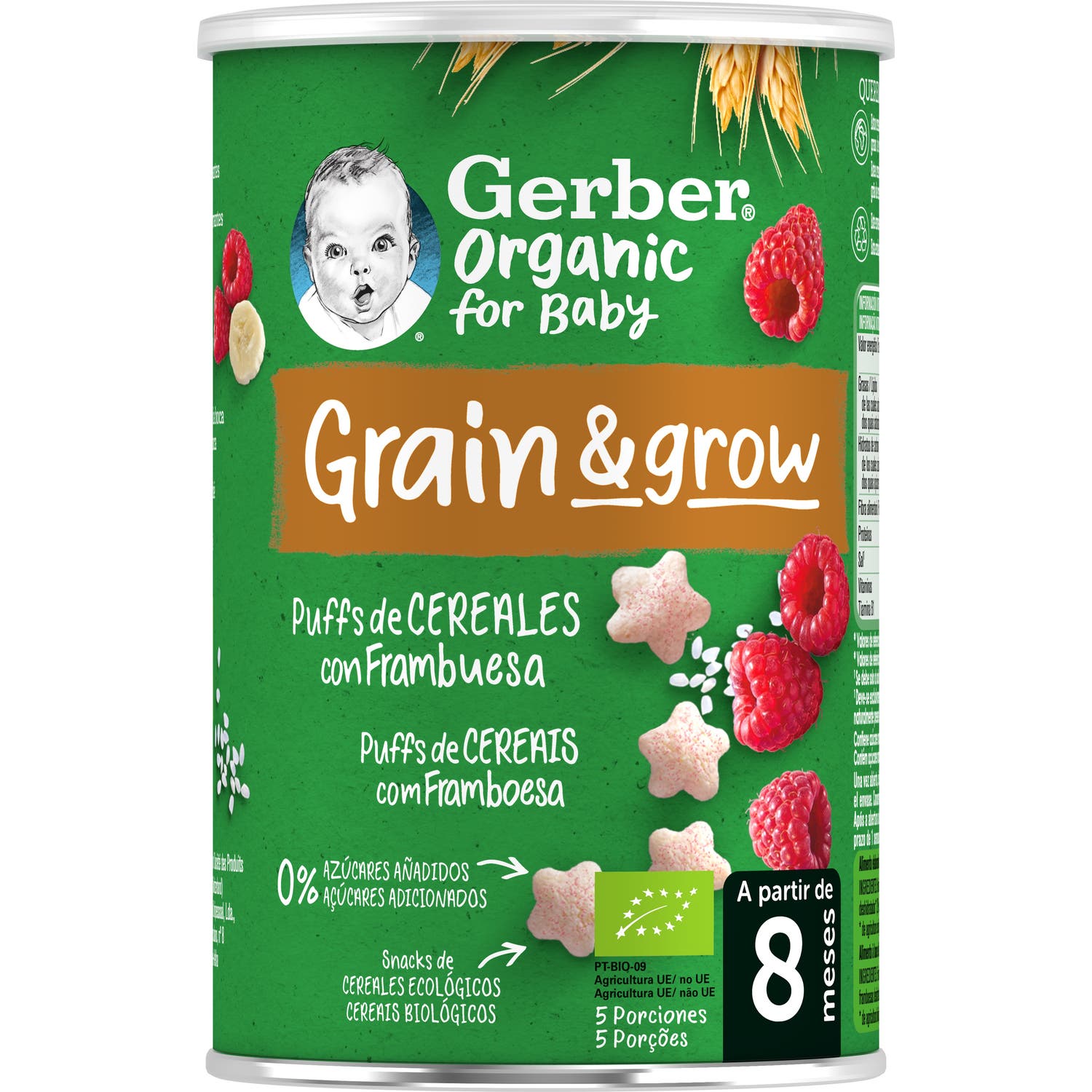 Gerber Organic Puffs Snacks de Cereales con Frambuesa 35g