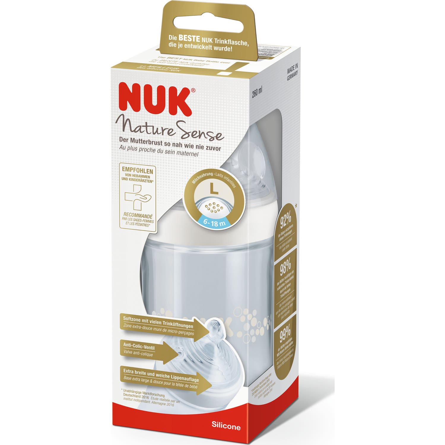 Nuk Biberón Nature Sense PP 6-18 L Silicona 260 Ml