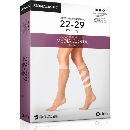 Farmalastic Media Corta (A-D) Compresión Normal T-Reina Plus Beige 1 Par