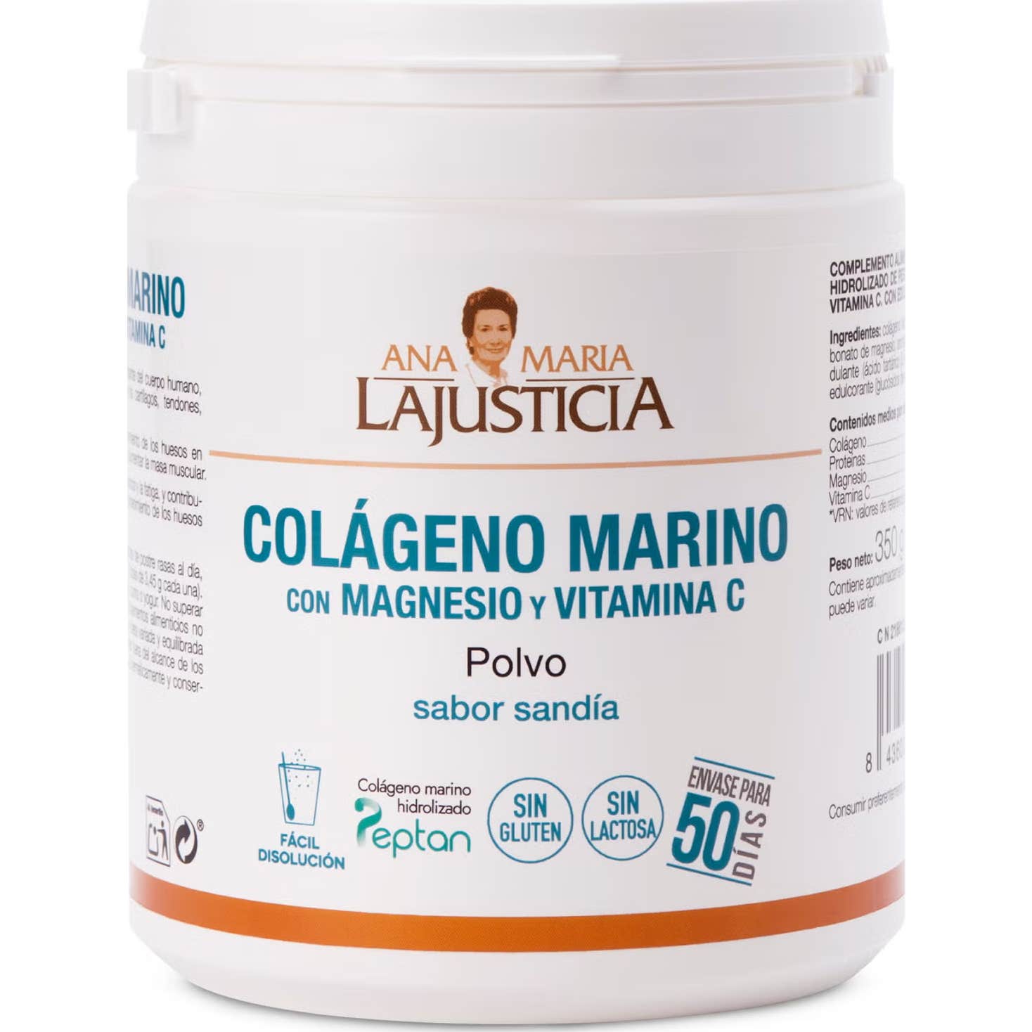 Lajusticia Colágeno Marino en polvo con Magnesio y Vitamina C sabor Sandia 350 g