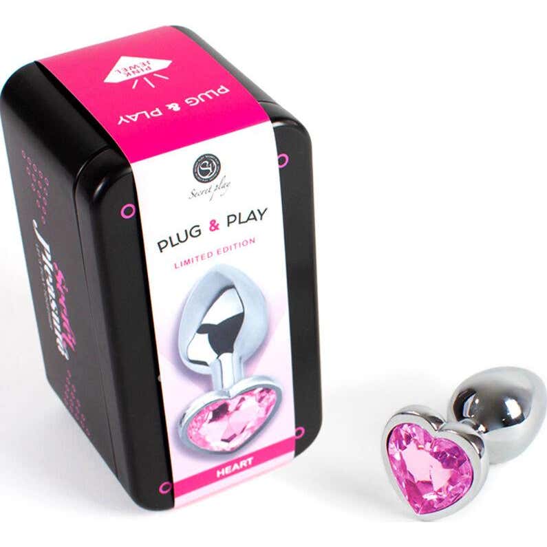 Secret Play Metal Butt Plug Corazón Fucsia Talla S 7cm 1ud