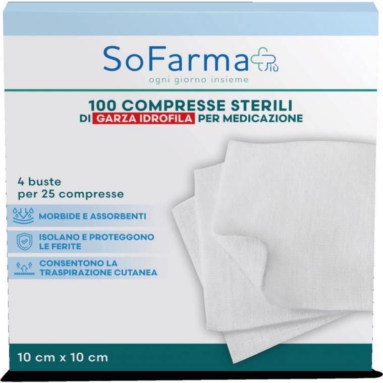 Sofarmapiù Compresas Estériles Gasas Hidrófilas 10x10 cm 100 uds