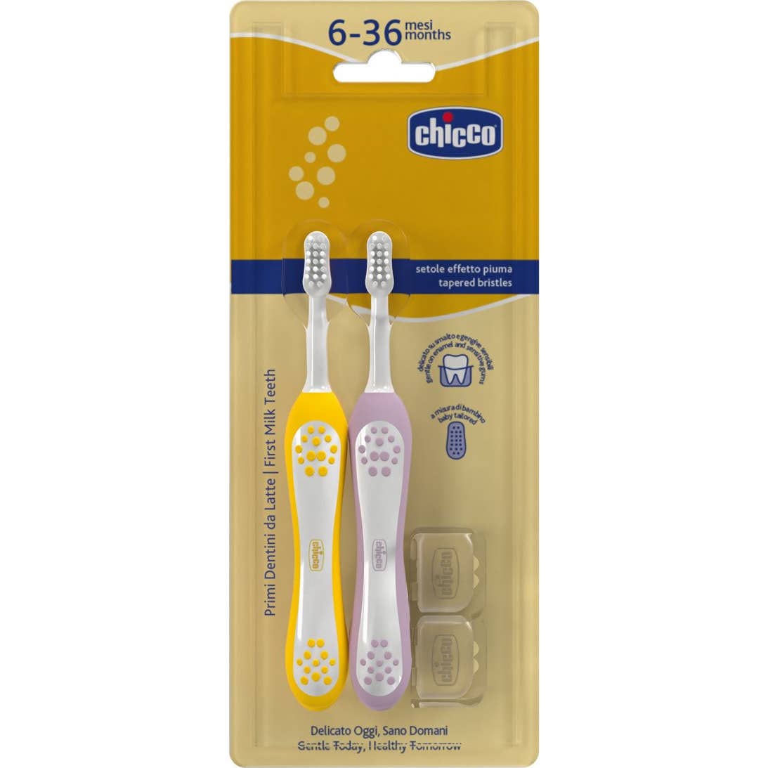 Chicco Cepillo Dental Lila + Mostaza 6-36M 2uds