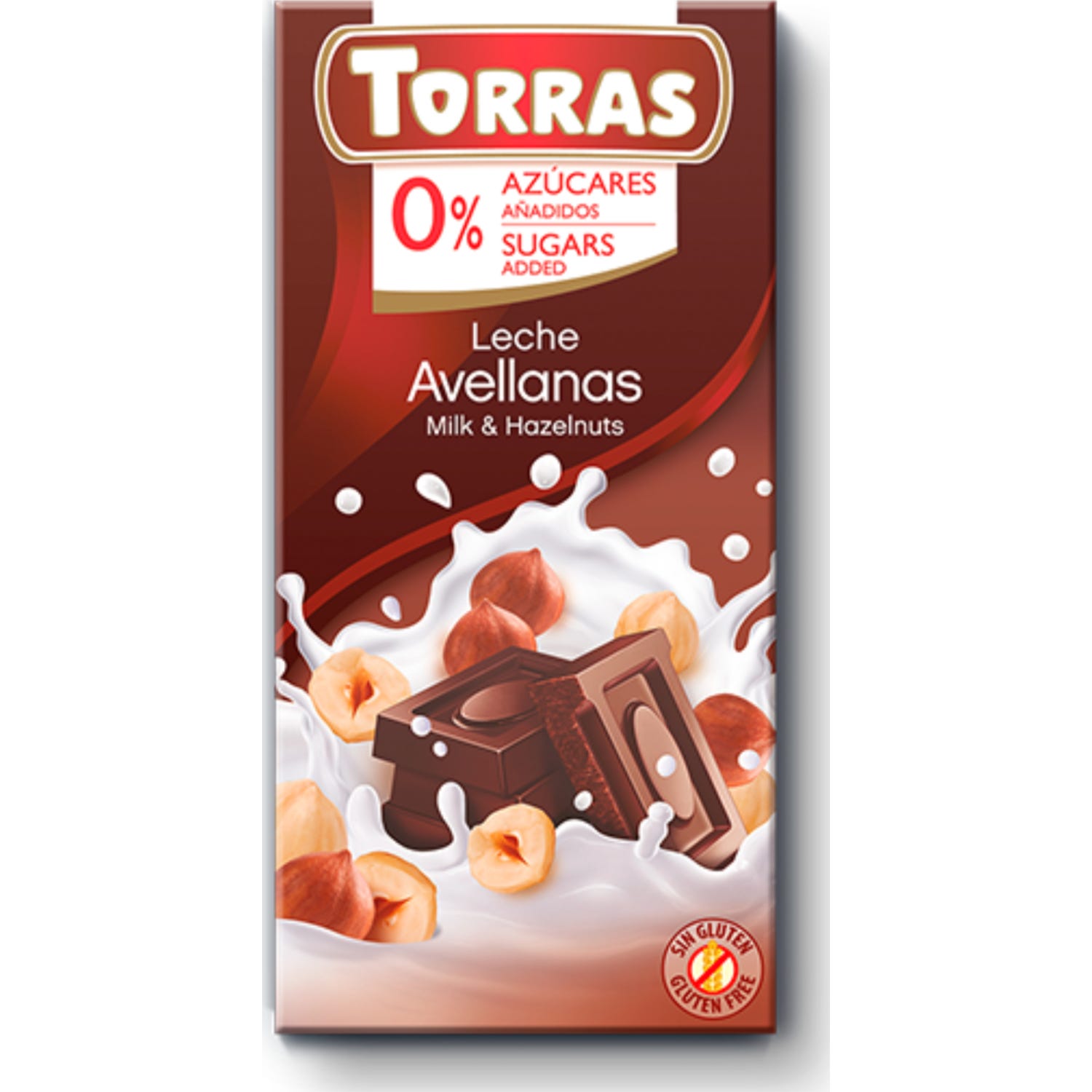 Torras Chocolate Leche Avellanas sin Gluten sin Azúcar 75g