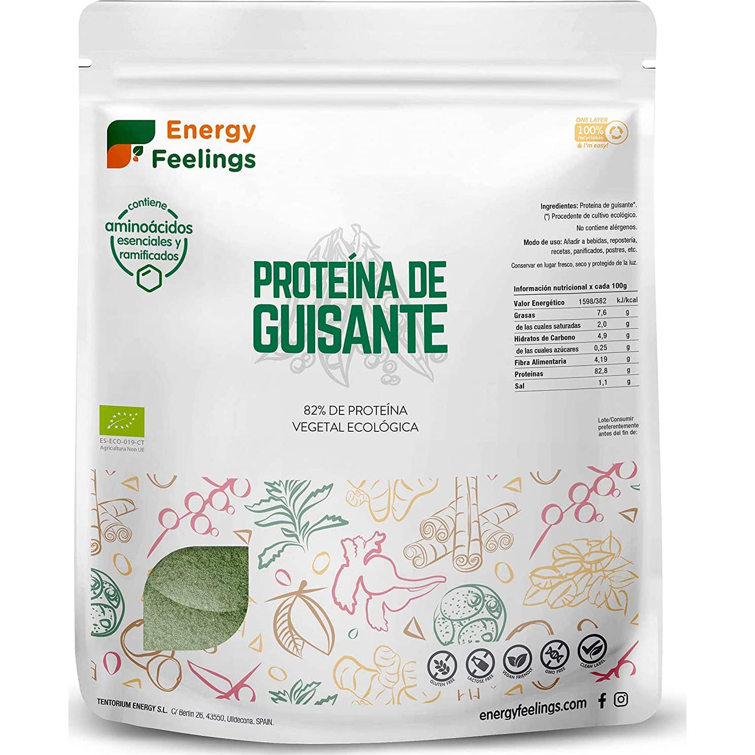 Energy Feelings Proteína de Guisante Vainilla Eco Vegan Sin Gluten 1kg
