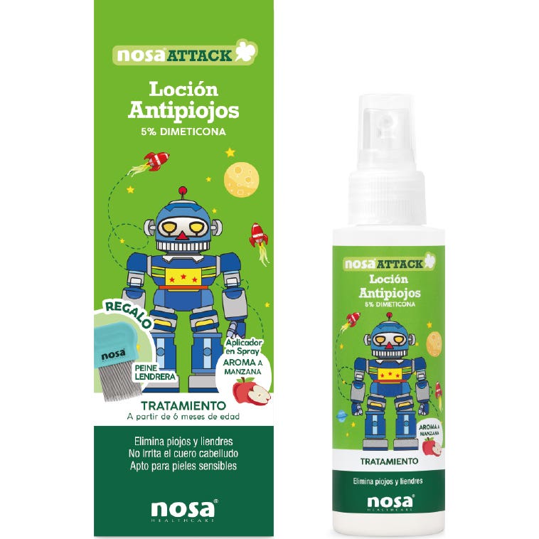 Nosa Attack Loción Antipiojos 5% Dimeticona Manzana 100ml