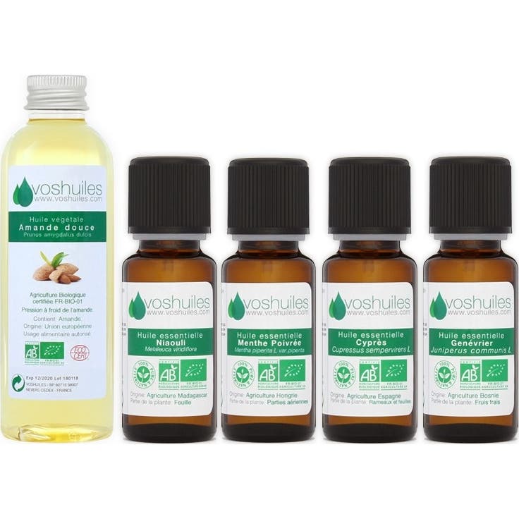 Voshuiles Kit Piernas Pesadas Aceite Esencial BIO 4x10ml + Vegetal BIO 100ml