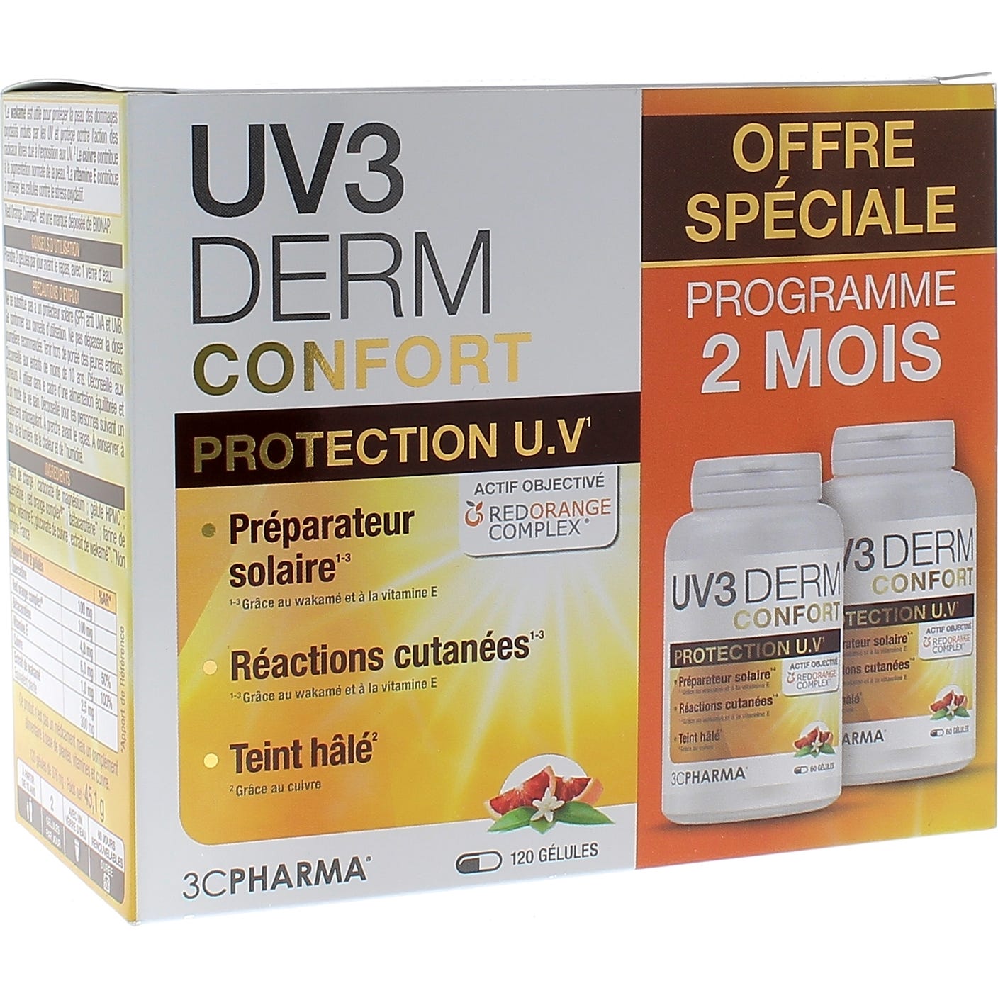 3C Pharma UV3 Derm Confort Protection U.V 2x60 Gélules