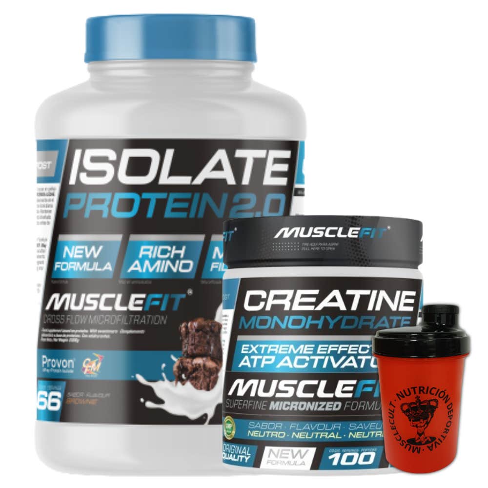 MuscleFit Pack Isolate 2kg Brownie + Creatina 300g + Shaker