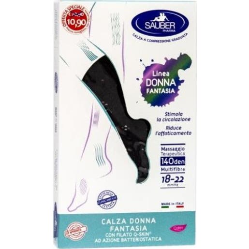 Sauber Qskin Mujer 140den Media Pop Geranio Negro S/M 1 Par