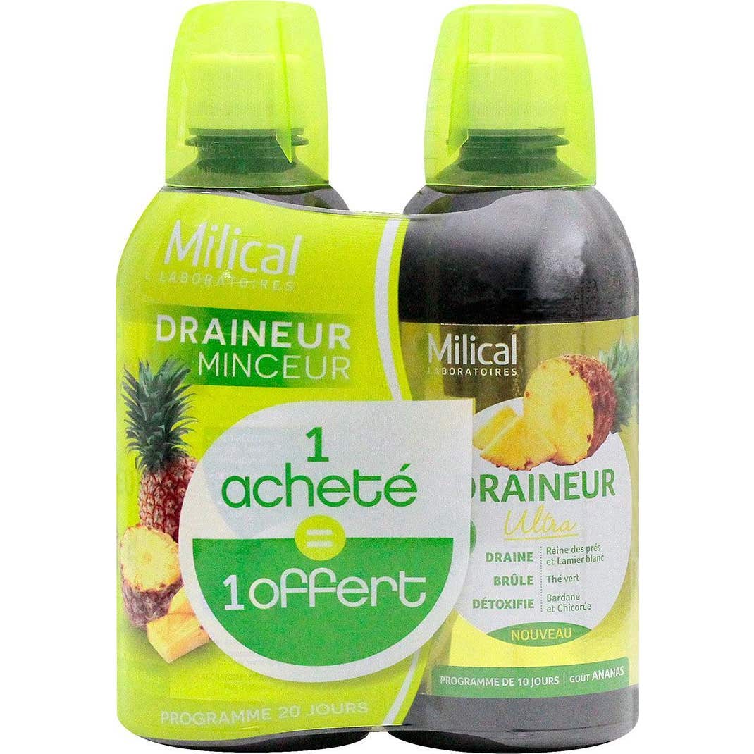 Milical - Drainaligne Bebida drenante Bebida drenantePiña 500ml lote de 2