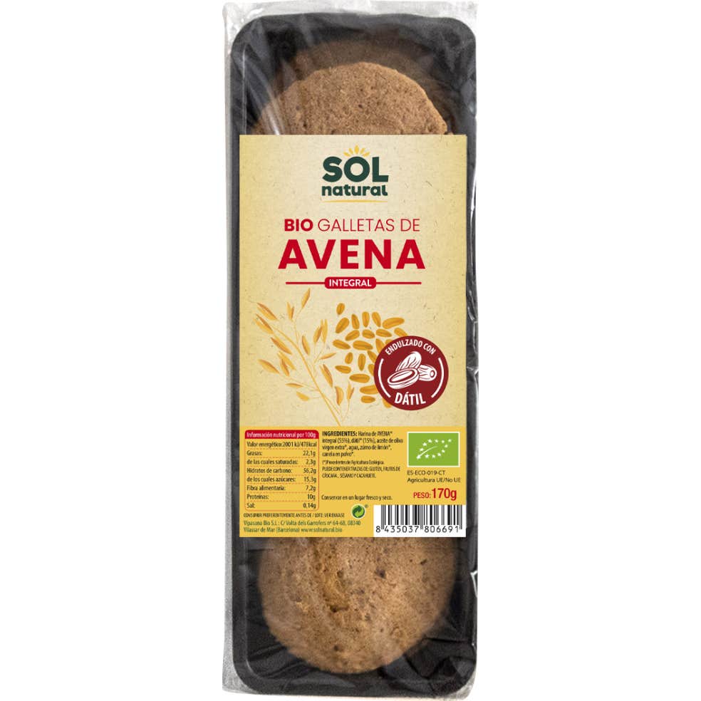 Solnatural Galleta Avena Endulzada Dátiles Bio 170g