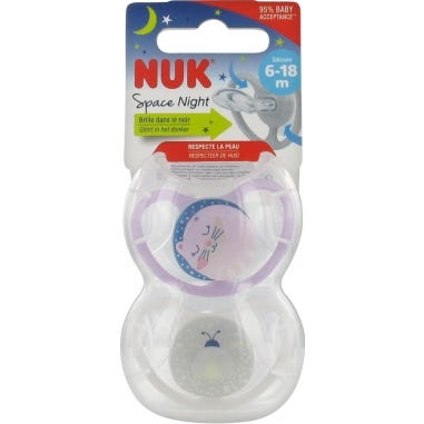 Nuk Silicona Chupete Noche Espacial 6-18M 2uds
