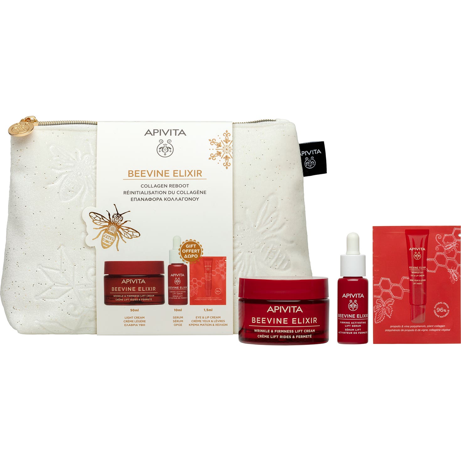 Apivita Pack Beevine Elixir crema Lift y Firmeza textura ligera + Sérum 10 ml + contorno de ojos 1,5ml