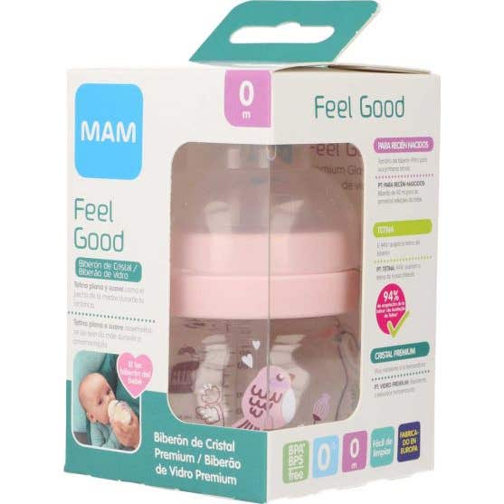 MAM Feel Good Biberon Cristal Rosa +0 Meses 90 ml