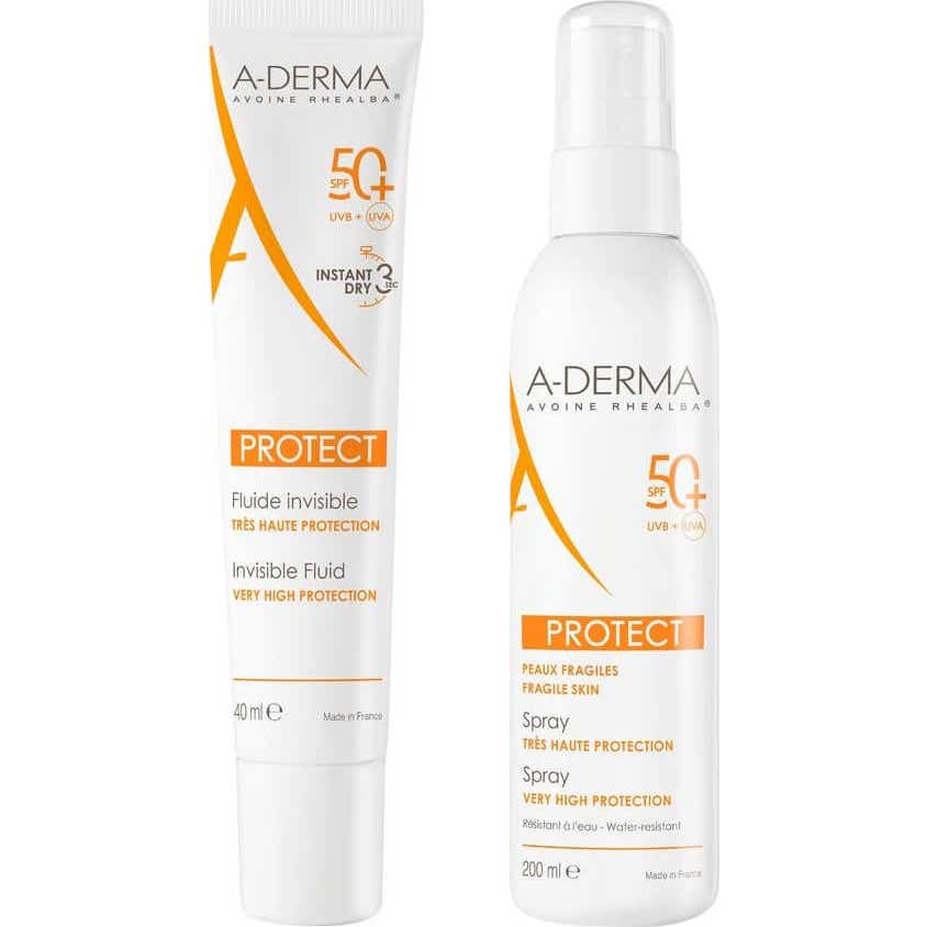 A-Derma Pack Protect SPF50+ Fluido Solar Invisible 40ml + Spray Solar 200ml