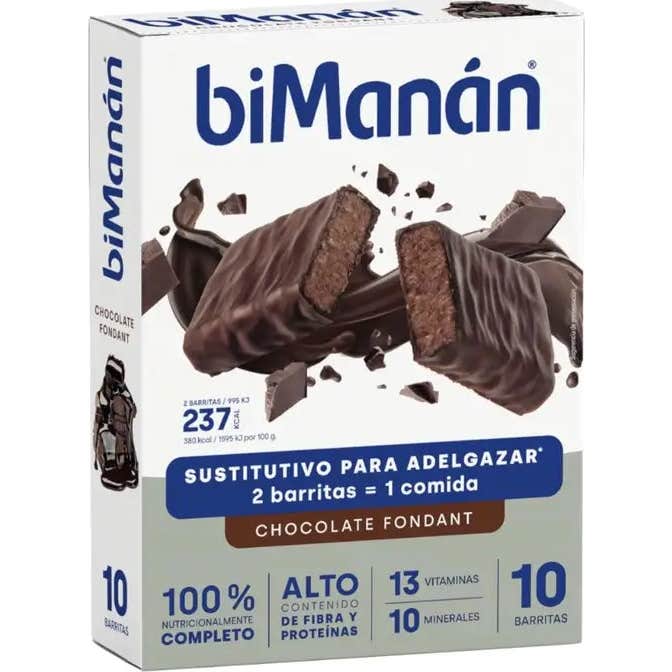 Bimanán Barritas Sustitutivas Sabor Chocolate Fondant 10 uds