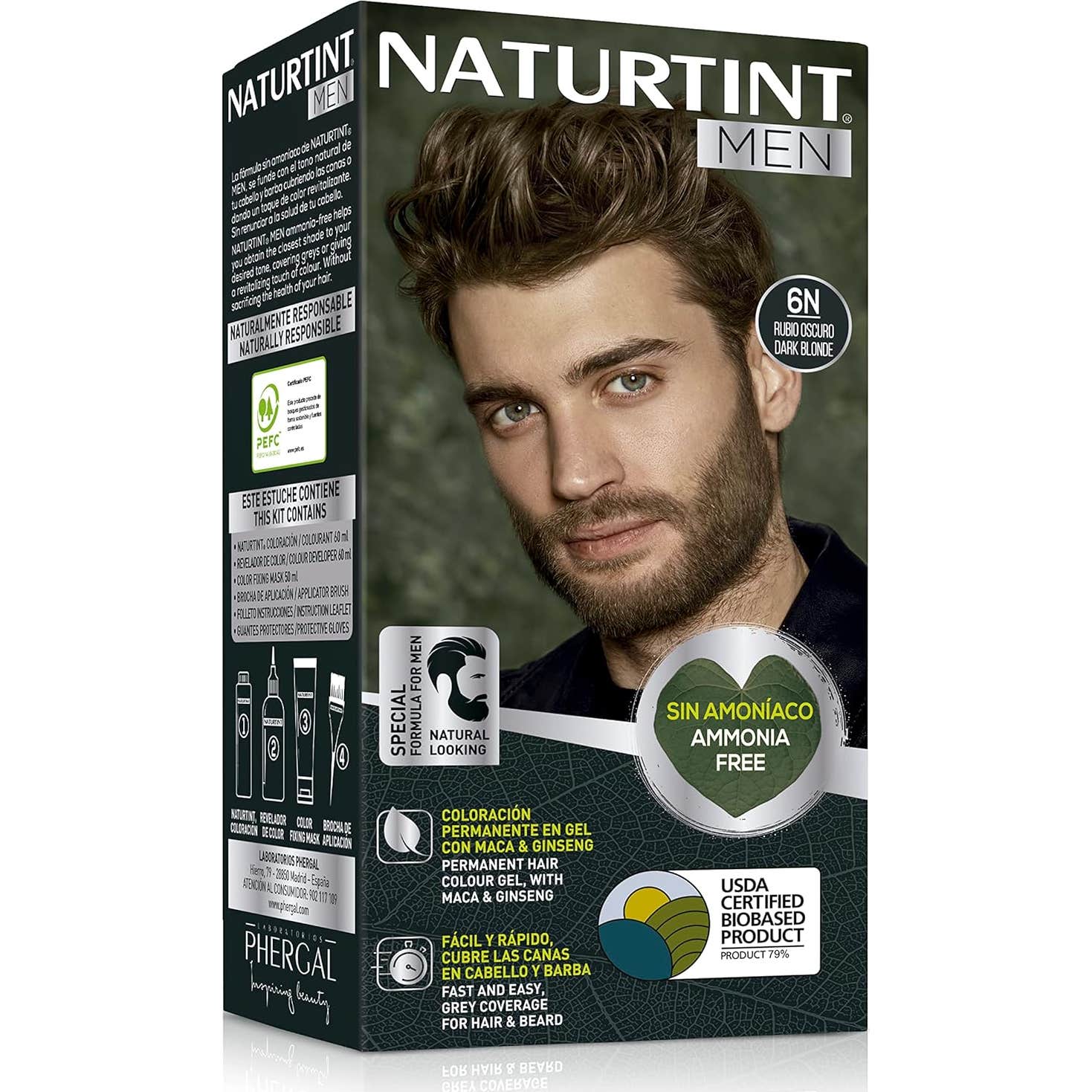 Naturtint Men Gel Coloracion Permanente 6 N Rubio Oscuro 170 ml