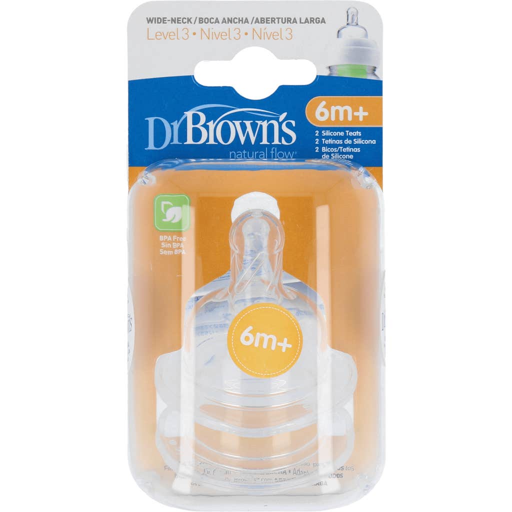 'Dr. Brown''s tetina silicona options + boca ancha 6 meses 2uds'