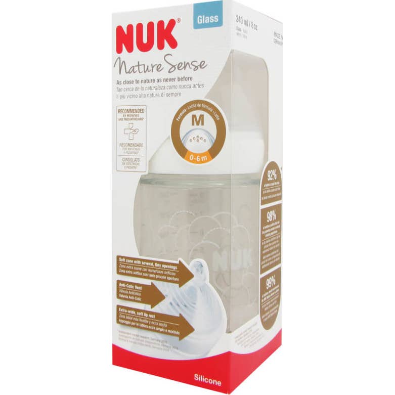 Nuk Biberón Nature Sense Cristal 0-6 S M Silicona 240 Ml