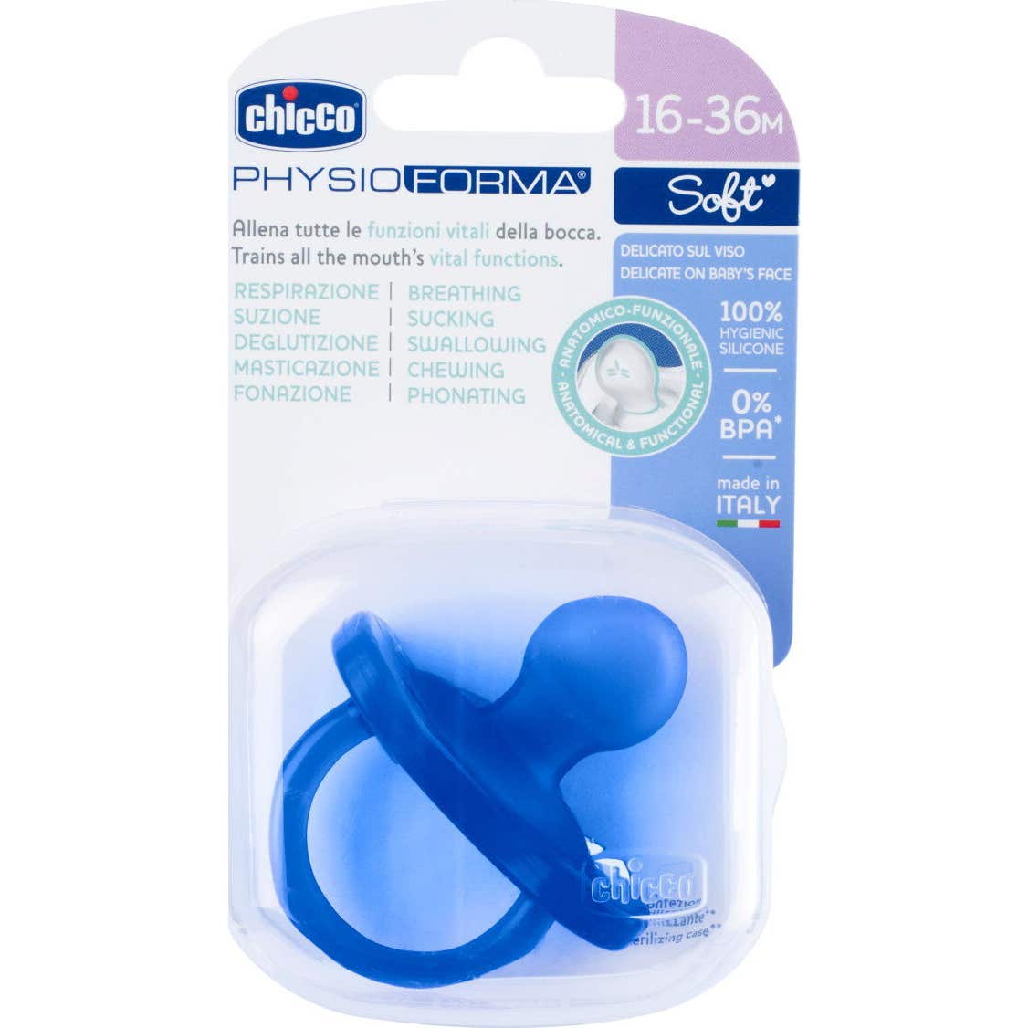 Chicco Physio Soft Chupete Silicona Anatómico Azul 12M+ 1ud