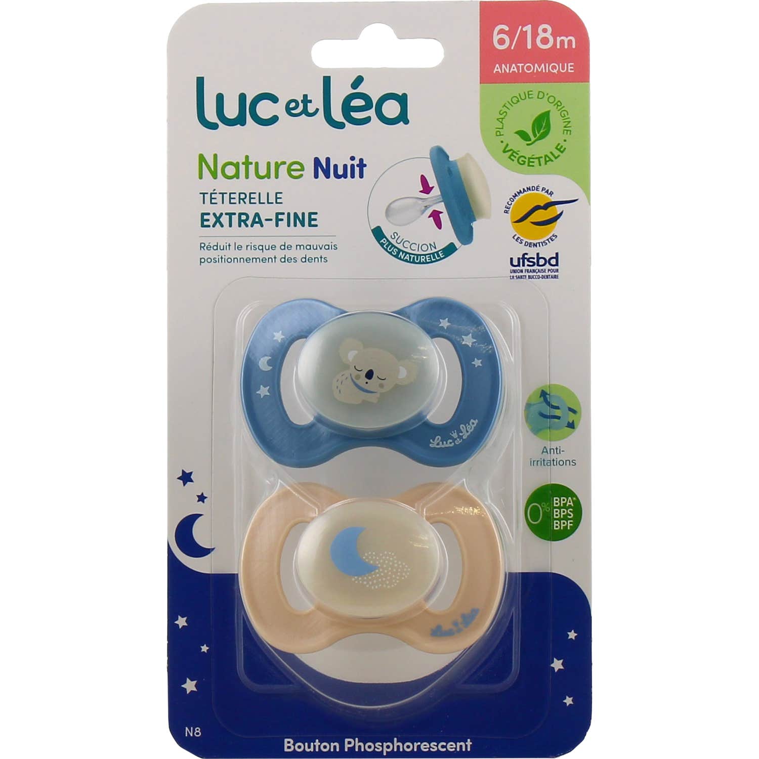 Luc et Léa Set Nature Nuit Chupete Silicona 6-18m 2uds
