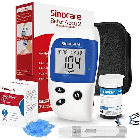 Sinocare Safe-Accu2 Kit Glucosa Glucómetro + 50 Tiras + Punción