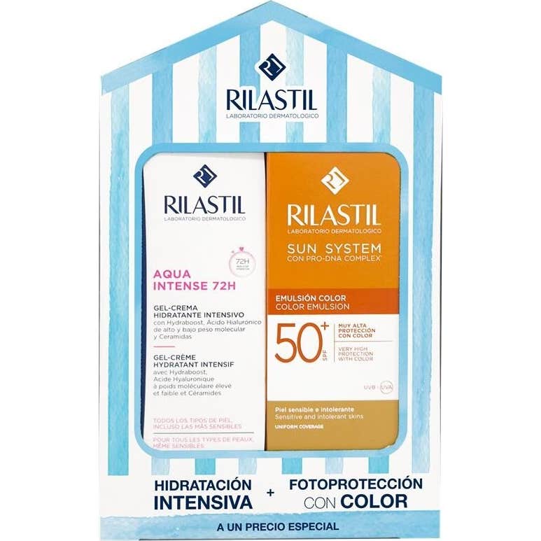 Rilastil Pack Aqua Intense 72h Gel-Crema 40 ml + Sun System Emulsión Solar Facial Color SPF50+ 40 ml