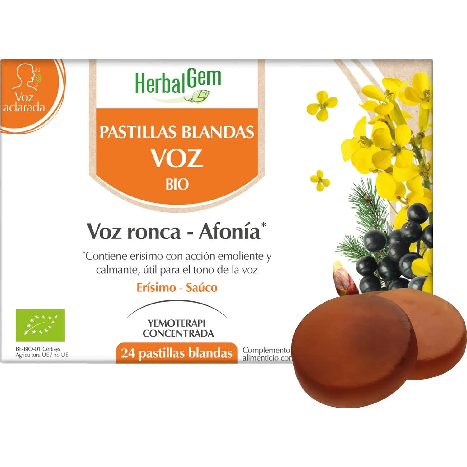 Herbalgem Pastillas Blandas Bio Voz Ronca Afonía Miel Limón 24Comp