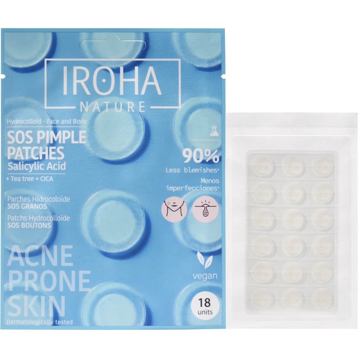 Iroha Nature Parches SOS Granos para Acné Cara y Cuerpo 18uds