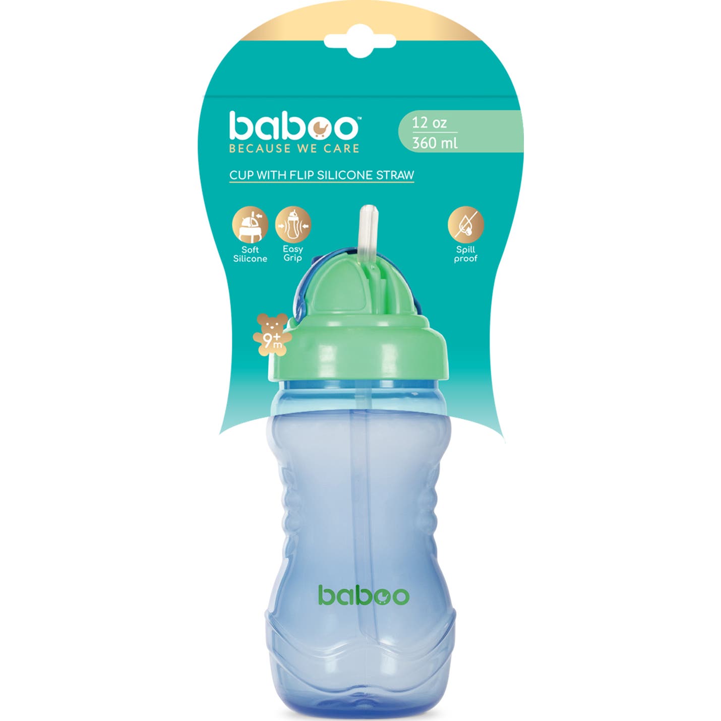 Baboo Vaso con Pajita Silicona Azul 360ml +9 Meses 1ud
