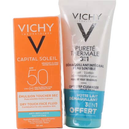 Vichy Capital Soleil Emulsión Tacto Seco SPF50 50 ml + Pureté Thermale Desmaquillante 100 ml