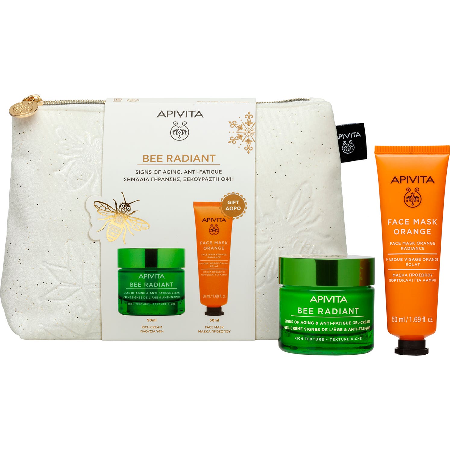 Apivita Pack Bee Radiant Crema Rica 50ml + Face Mask with Orange 50ml