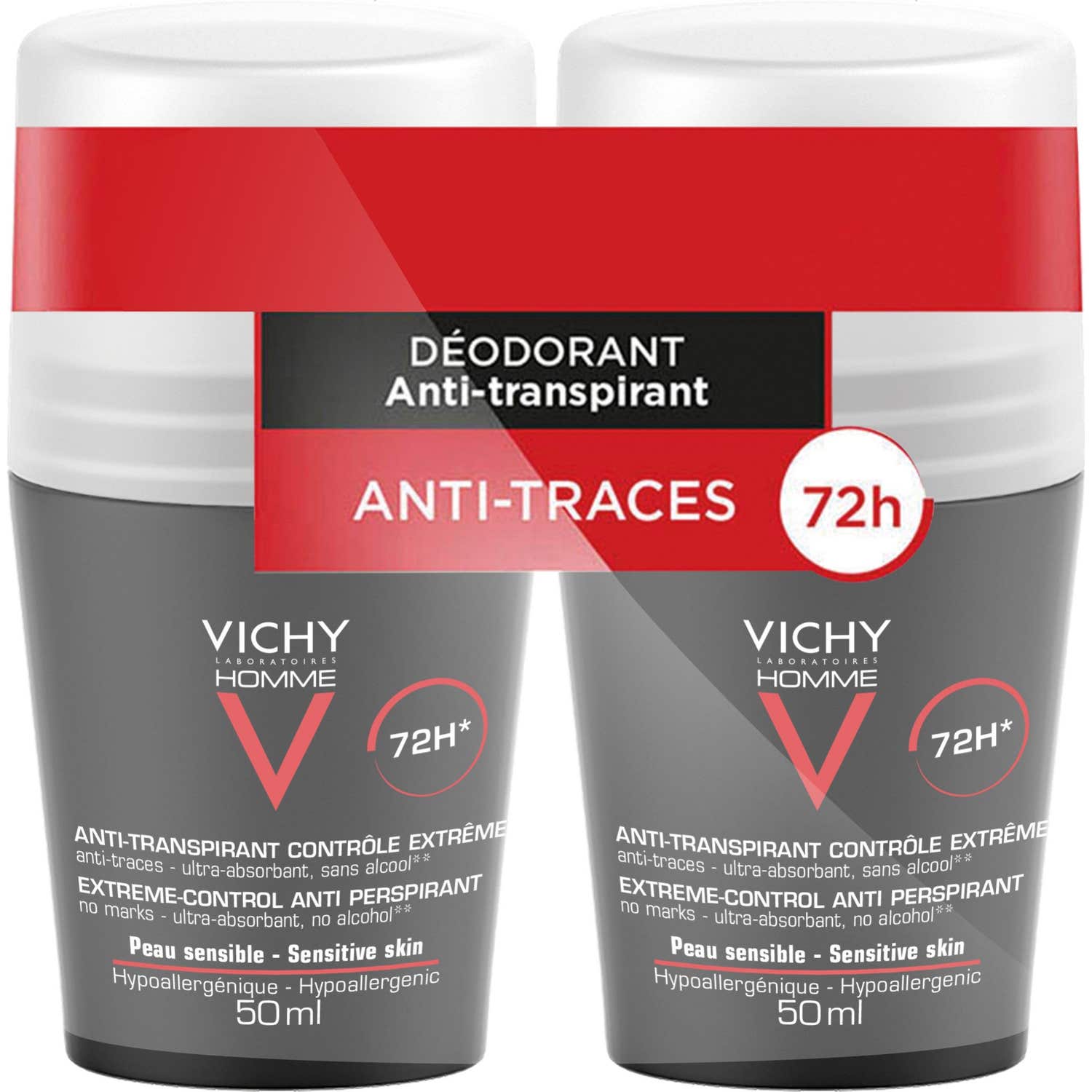 Vichy Homme Desodorante Antitranspirante Control Extremo 72h Roll-on 2x50ml