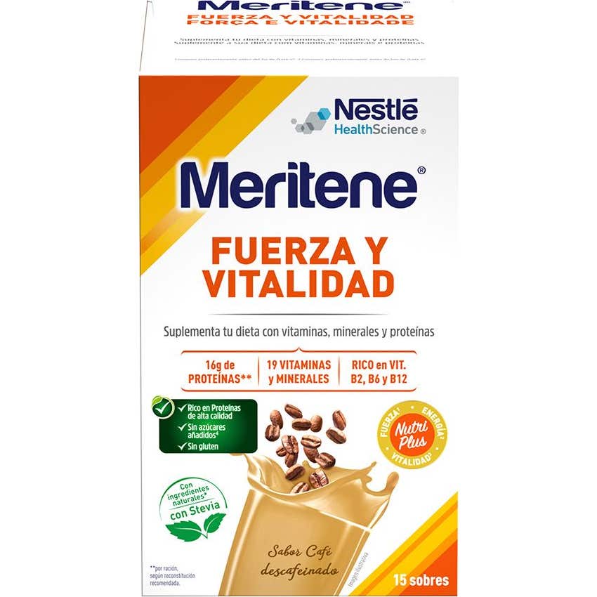 Meritene Fuerza y Vitalidad Batido Café Descafeinado 15 sobres