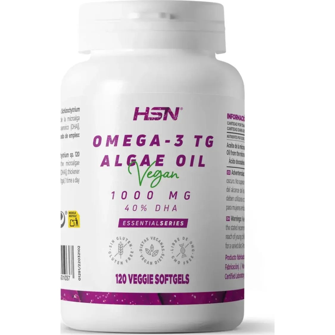 Hsn Omega-3 Vegano Aceite De Algas 1000Mg 120 Perlas Vegetales