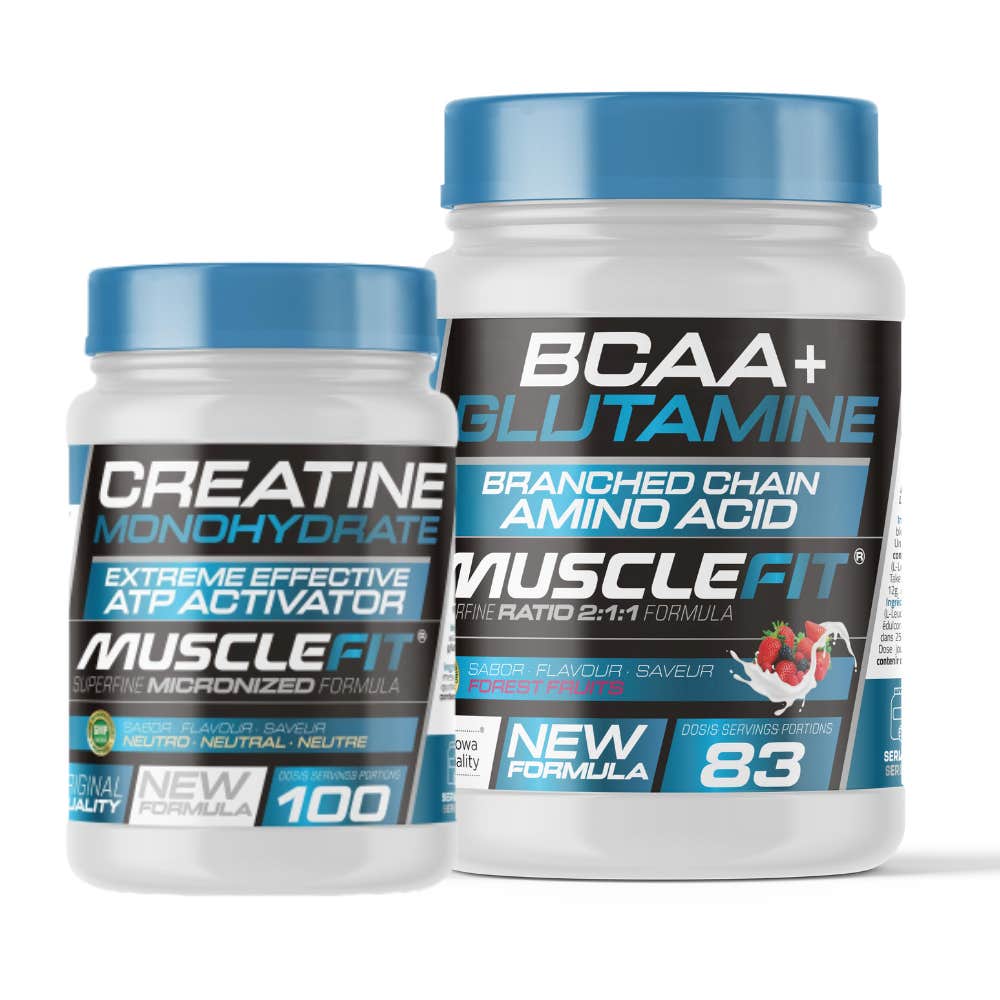 MuscleFit Pack Glutamina + BCAA´s Frutas del bosque 500g + Creatina Monohidrato 300g + Shaker