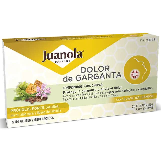 Juanola Dolor de Garganta Própolis Forte Sabor Suave Balsámico 20caps