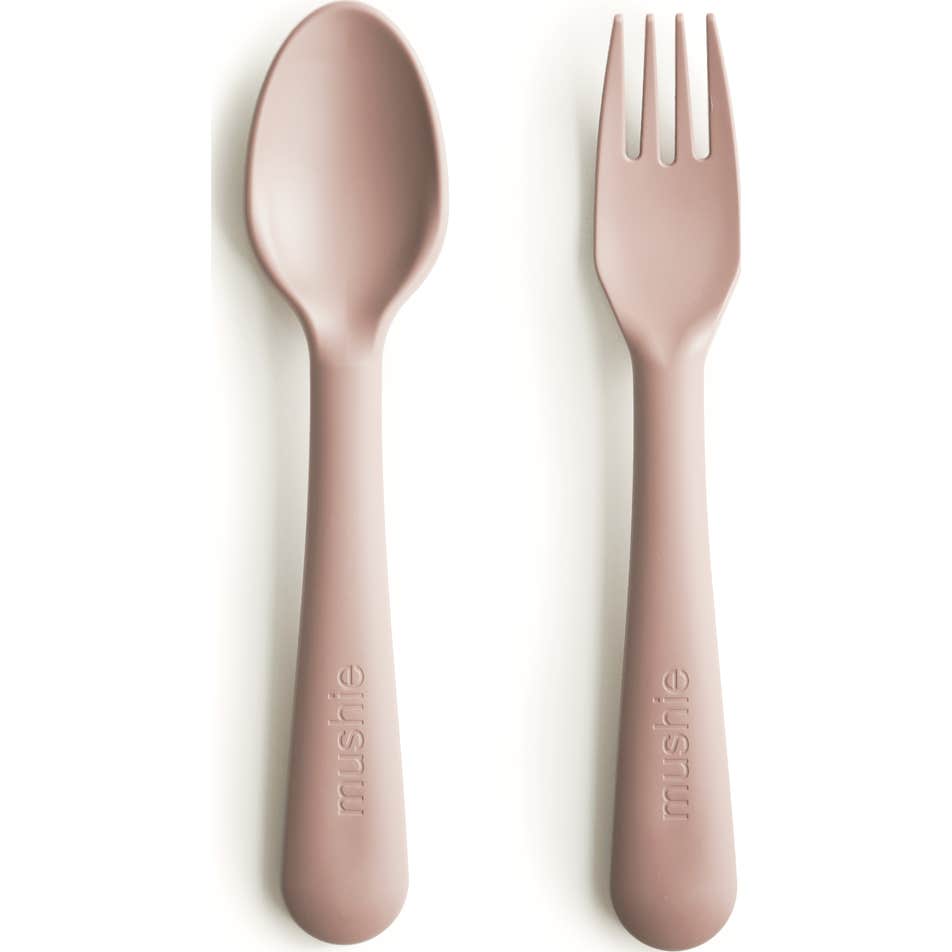 Mushie Kit Tenedor + Cuchara Rosa 2uds