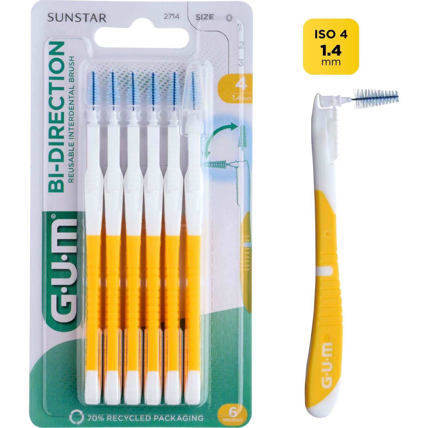 Gum Cepillo Interdental Bi-Direccional 14mm 6uds