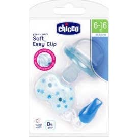Chicco Pack Chupete Physio Soft Silicona 6-16 M con Clip Easy Azu
