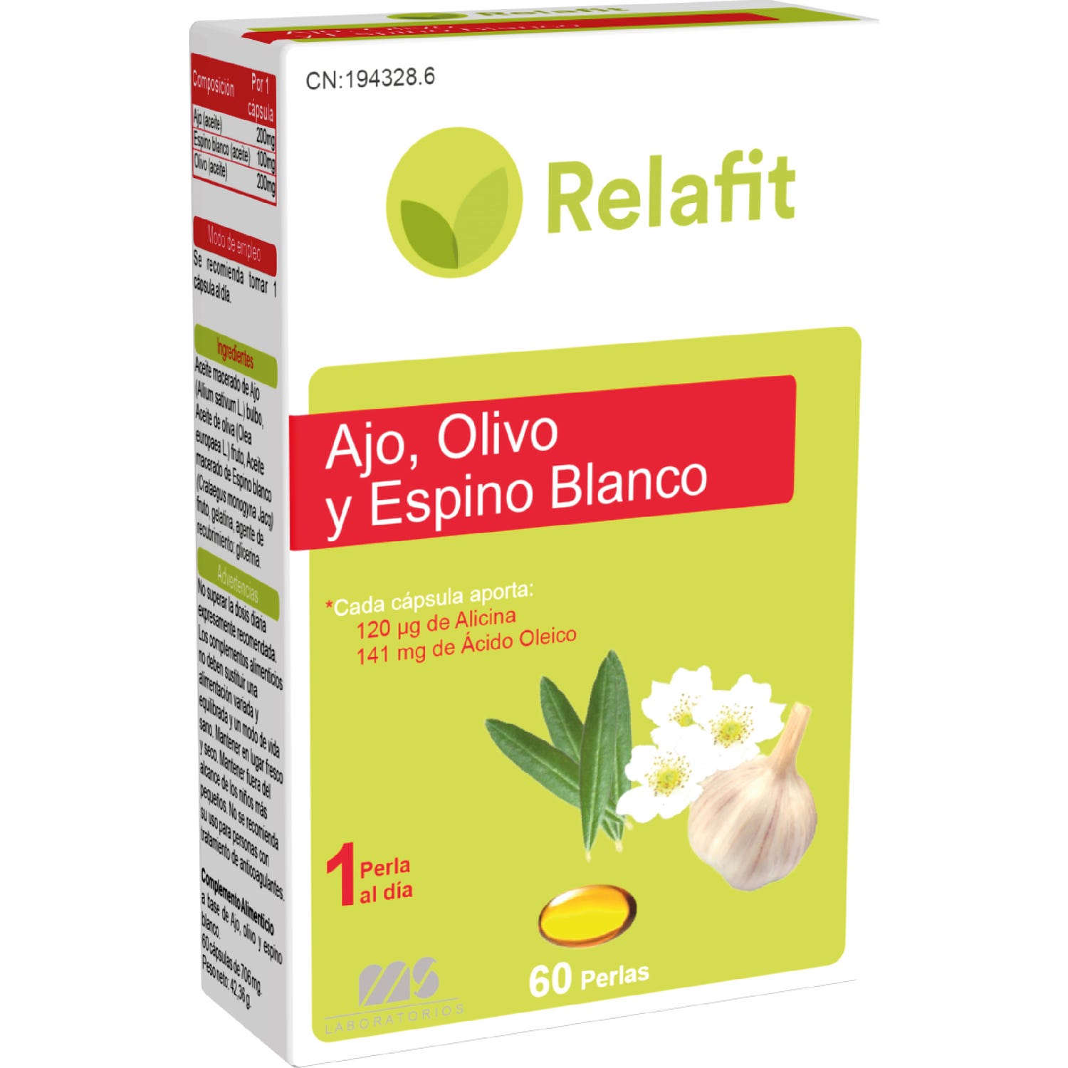 Relafit Ajo, Olivo y Espino Blanco 60 perlas