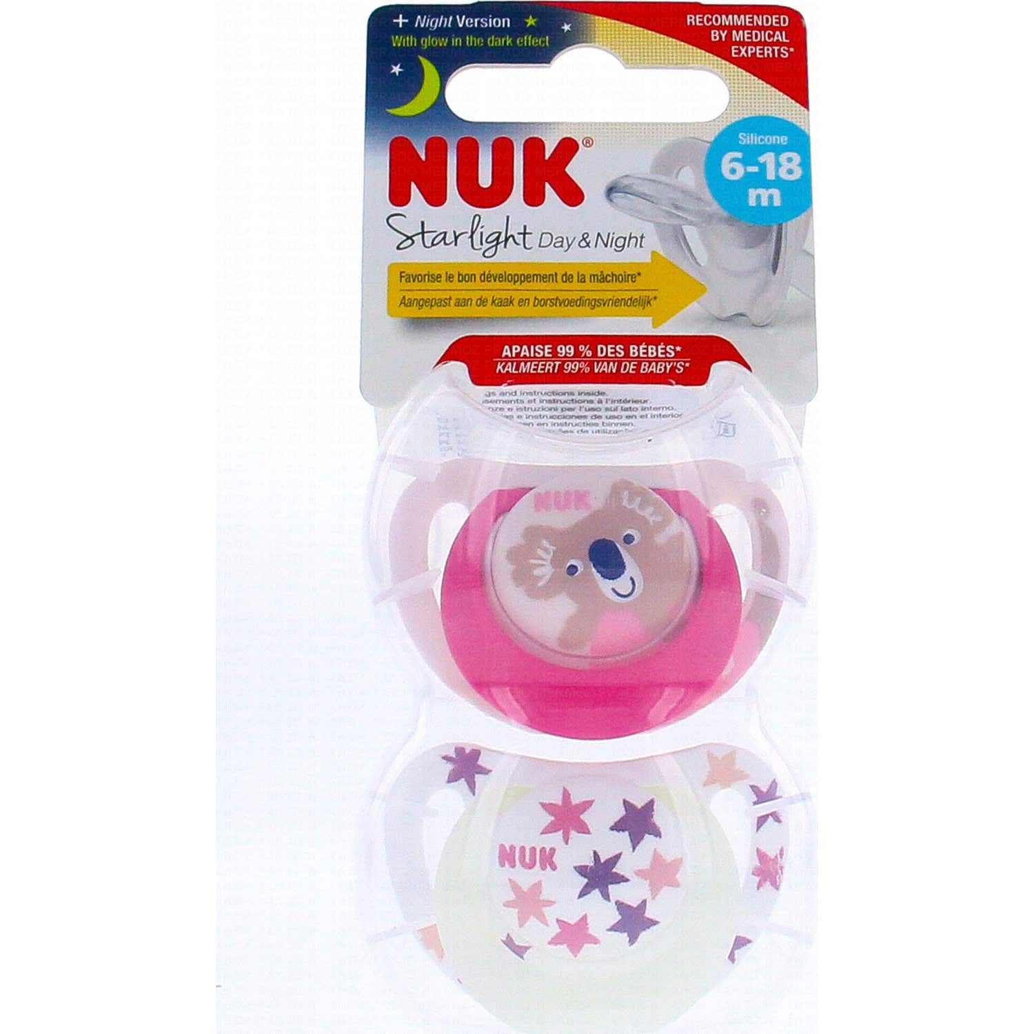 Nuk Starlight Día y Noche Chupetes 6-18 Meses 2uds