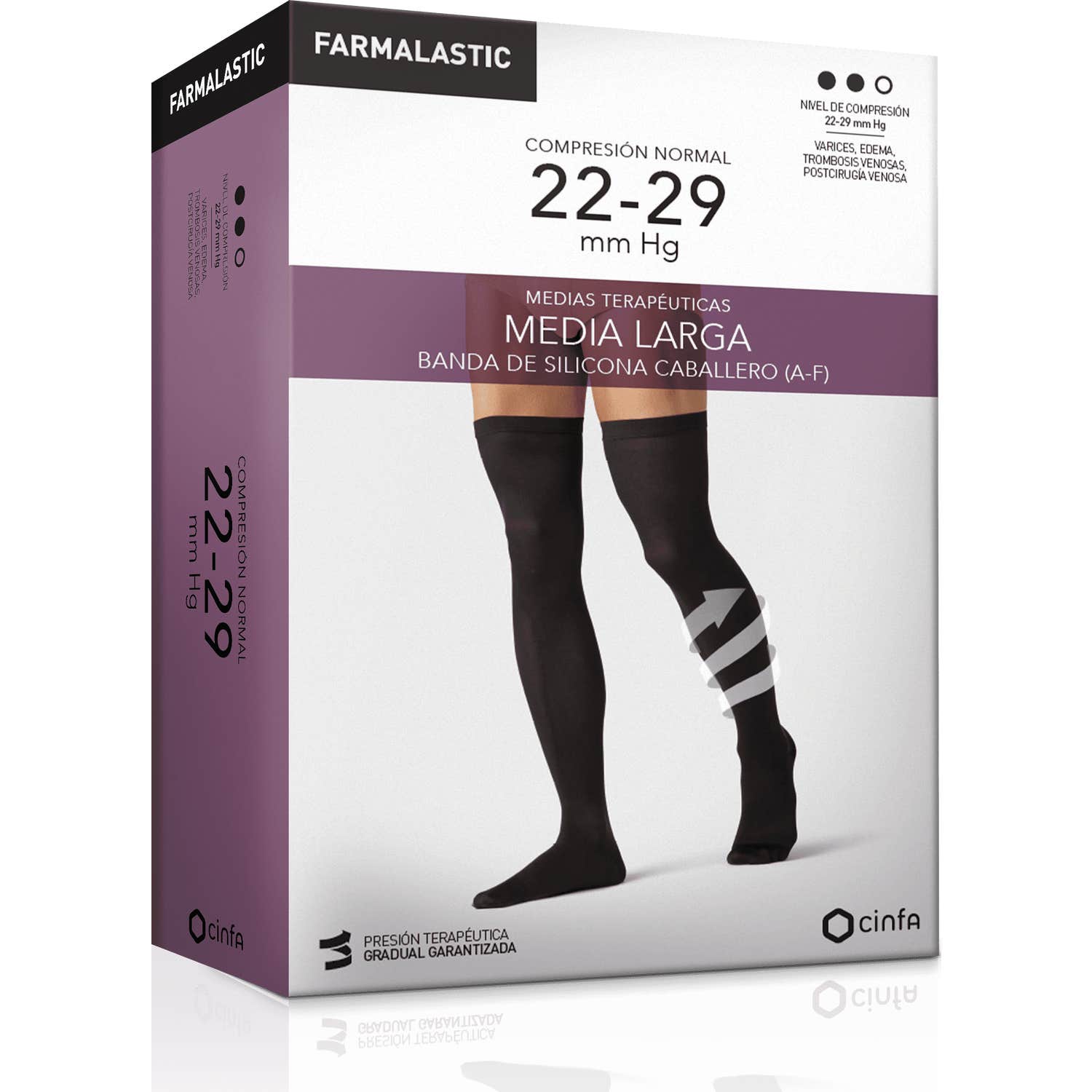Farmalastic Media Larga caballero (A-F) comp. normal T-extra grande negro 1 Par