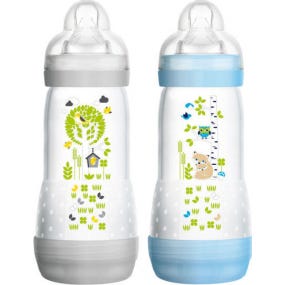 MAM Anti Collique Botella 320 ml Set de 2 con Dbit 3 Azul y Gris