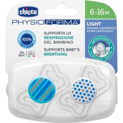 Chicco Chupete Silicona Physio Light Ortodontico Azul 6-16 M 2 U