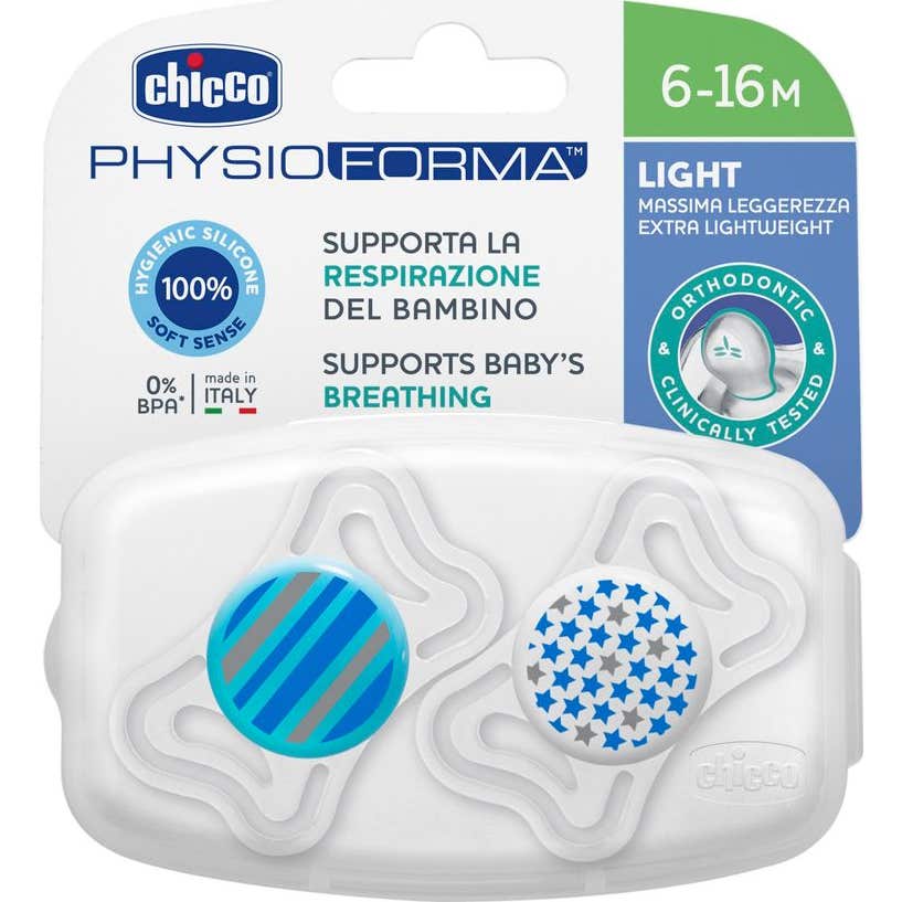 Chicco Azul Chupete Silicona Physio Light Ortodontico 6-16 M 2 U