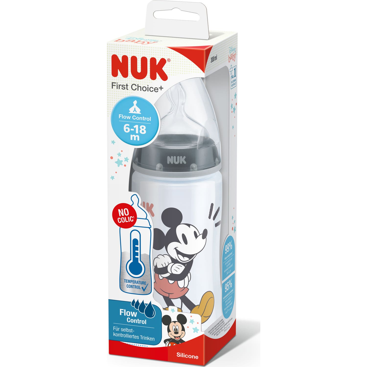 Nuk Biberon Silicona Flow Control Mickey 6-18M Infantil 300ml