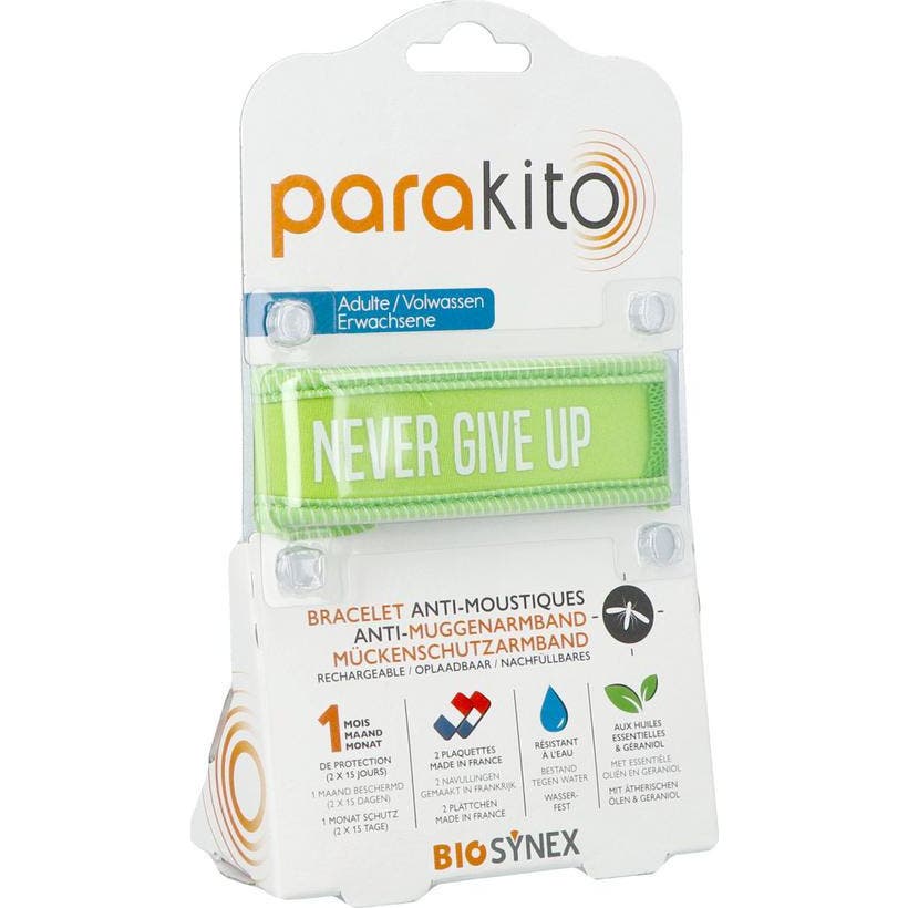 Parakito Pulsera Adulto Repelente Never Give Up 1ud